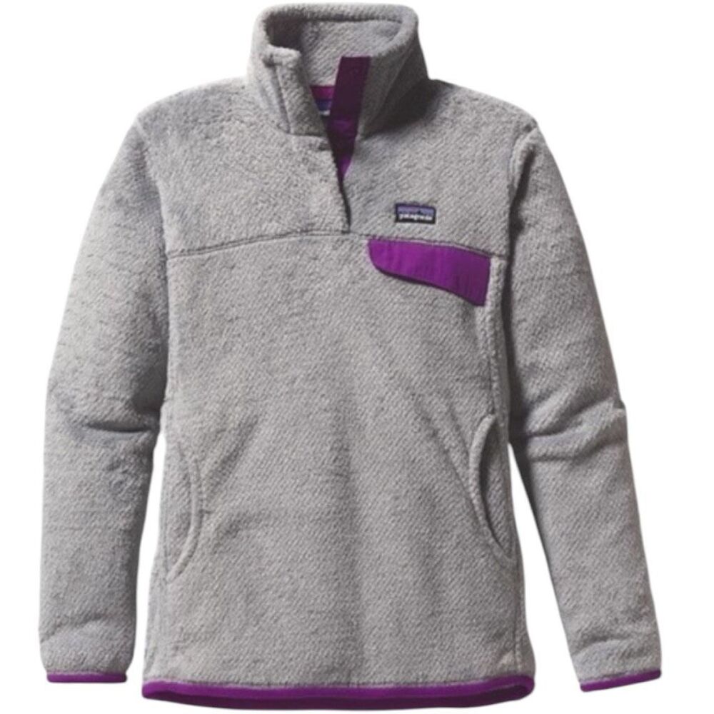 Patagonia Women's Fleece Re-Tool Snap-T Pullover Jacket Gray Purple Trim Small